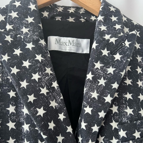 Max Mara Stretch Cotton Twill Blazer With Star Print Size 6 - Picture 5 of 12